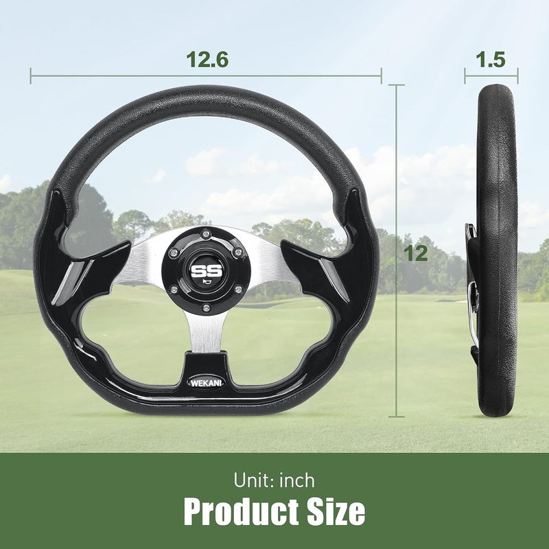 WEKANI D Golf Cart 12.5 Inch Steering Wheel,For Club Car EZGO Yamaha Golf Cart,with Car Horn Button,Cool racing steering wheel black - Image 4